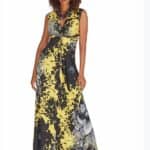 Black and Yellow Maxi Dress with Grey Flowers